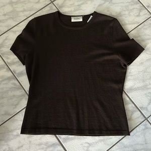 Neiman Marcus brown cashmere short sleeve sweater